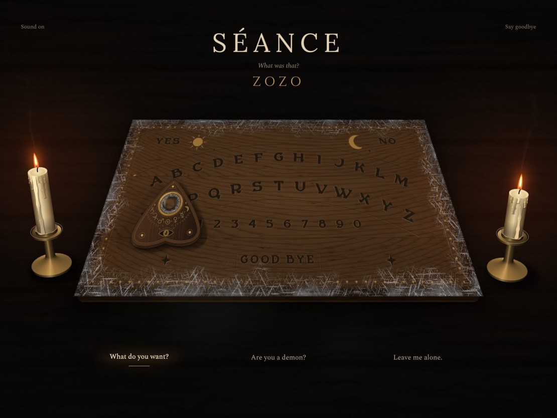The board with frost crusting its edges and the planchette, the answer ZOZO spelled under the title